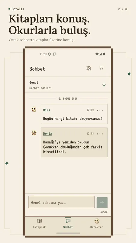 Okur mesajlarının olduğu Scroll+ kitap sohbet odası