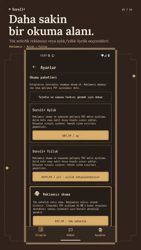 Scroll+ paketleri: aylık ve yıllık üyelik ile tek seferlik reklamsız erişim