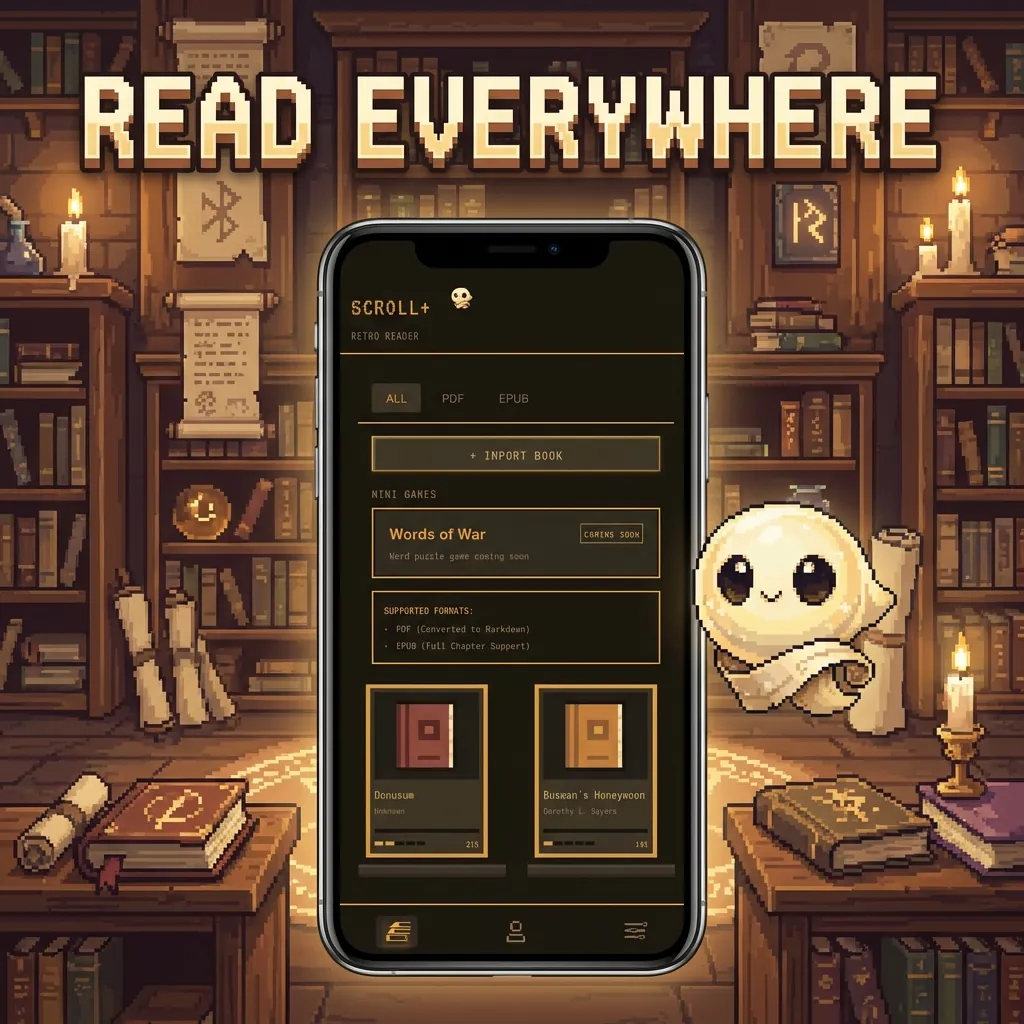Scroll+ Settings with language and font selection